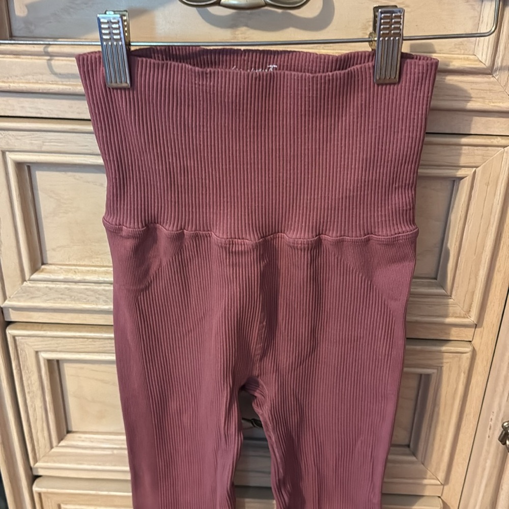 Free People High-Waisted Ribbed Leggings - Rust - Picture 2 of 5